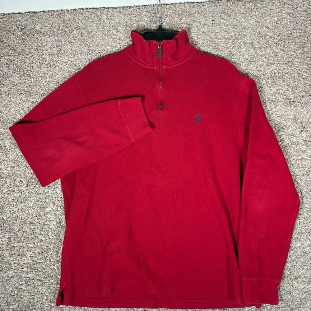 Polo Ralph Lauren Mens Red 100% Cotton Quarter Zip Pullover Sweater Large